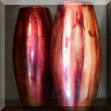 D55. Pair of red and gold vases. 14.5” - $18 each 